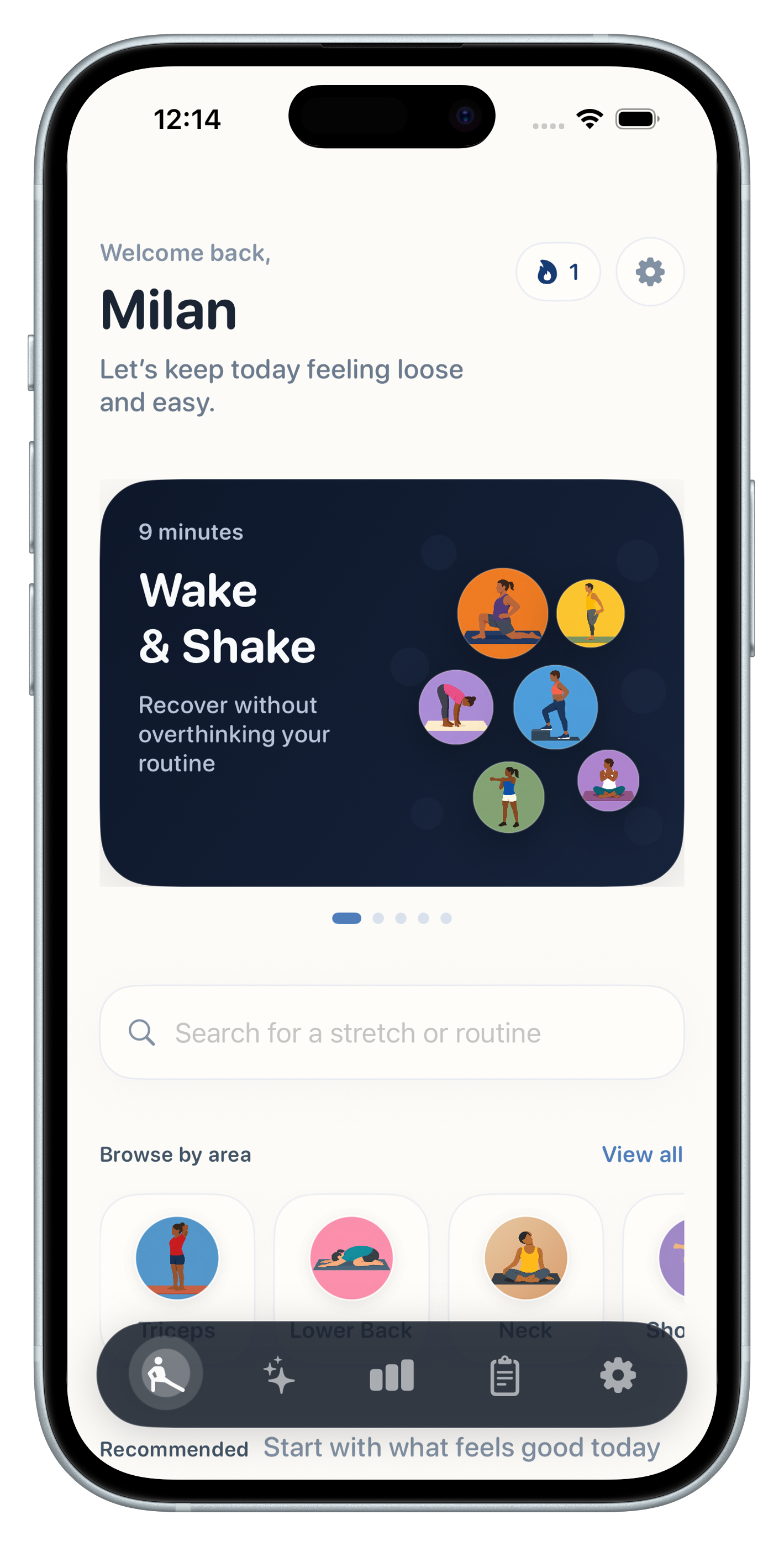 Body Fix home screen with routines on iPhone